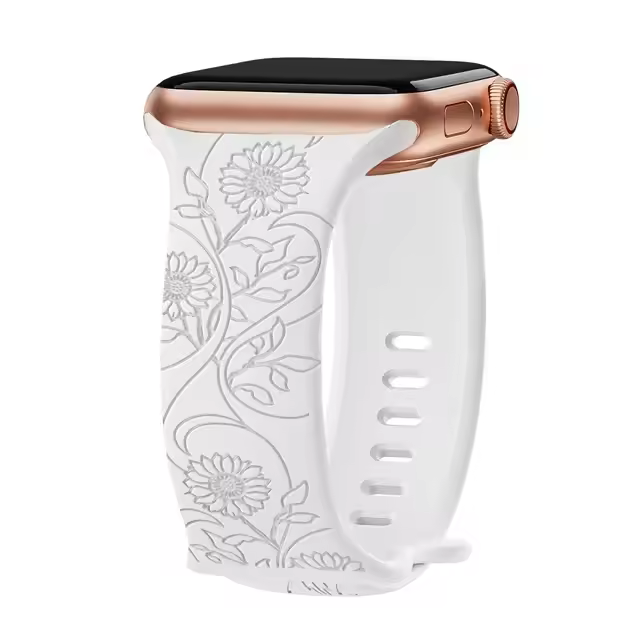 Floral‑Engraved Silicone Band for Apple Watch (38‑49 mm) – Compatible with Series 3‑10, SE, Ultra