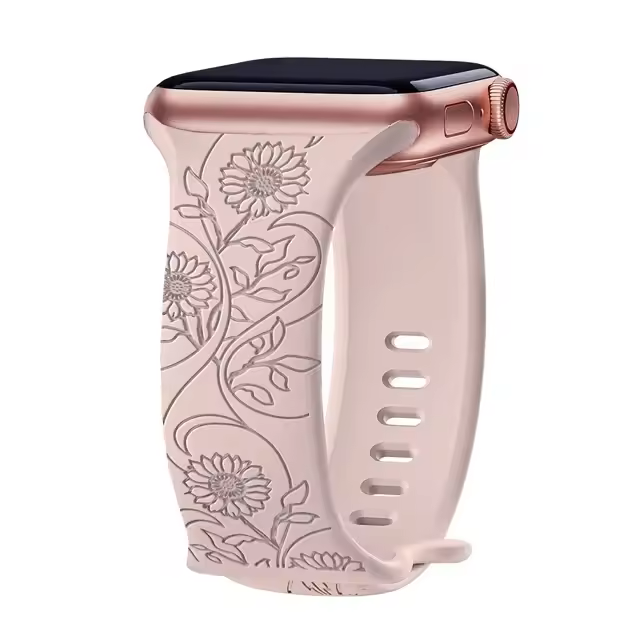 Floral‑Engraved Silicone Band for Apple Watch (38‑49 mm) – Compatible with Series 3‑10, SE, Ultra