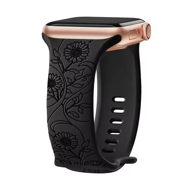 Floral‑Engraved Silicone Band for Apple Watch (38‑49 mm) – Compatible with Series 3‑10, SE, Ultra