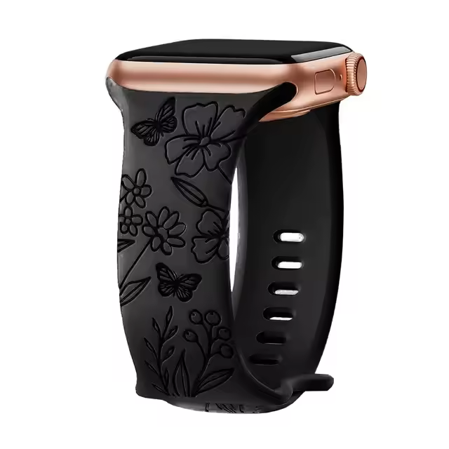 Floral‑Engraved Silicone Band for Apple Watch (38‑49 mm) – Compatible with Series 3‑10, SE, Ultra