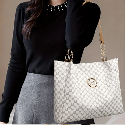 Women's Vintage Houndstooth Tote Bag – Large-Capacity Shoulder Bag with Zipper, Lightweight Synthetic Leather