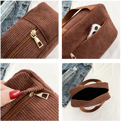 Custom Embroidered Corduroy Makeup Bag – Personalized Travel Pouch