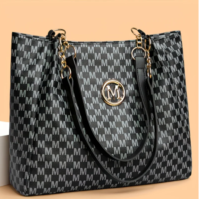 Women's Vintage Houndstooth Tote Bag – Large-Capacity Shoulder Bag with Zipper, Lightweight Synthetic Leather
