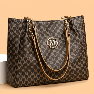 Women's Vintage Houndstooth Tote Bag – Large-Capacity Shoulder Bag with Zipper, Lightweight Synthetic Leather