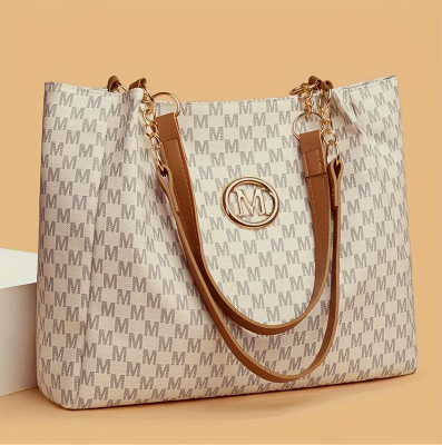 Women's Vintage Houndstooth Tote Bag – Large-Capacity Shoulder Bag with Zipper, Lightweight Synthetic Leather