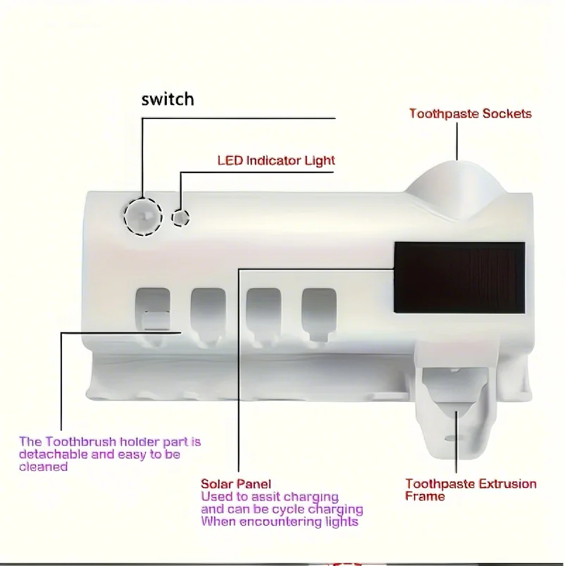 White Smart Toothbrush Holder – Auto Dispenser & USB Charging Wall Mount for Home & Business Bathrooms