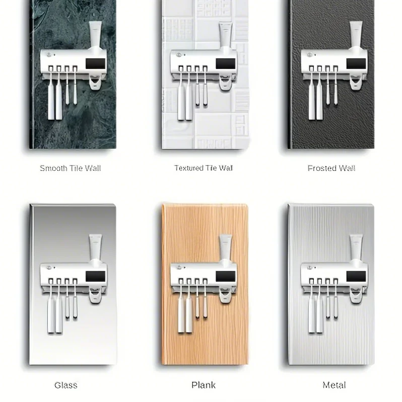 White Smart Toothbrush Holder – Auto Dispenser & USB Charging Wall Mount for Home & Business Bathrooms