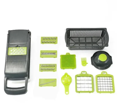 14/16-in-1 Multifunctional Vegetable Chopper – Manual Food Grater, Slicer, Dicer for Kitchen (Includes 8 Blades & Container)
