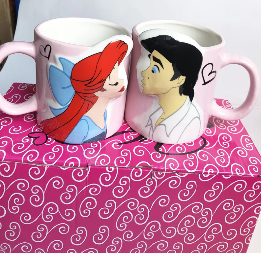 2-Piece Disney Princess Couple Mug Set – Ceramic Coffee Mugs Featuring Belle, Ariel & Snow White