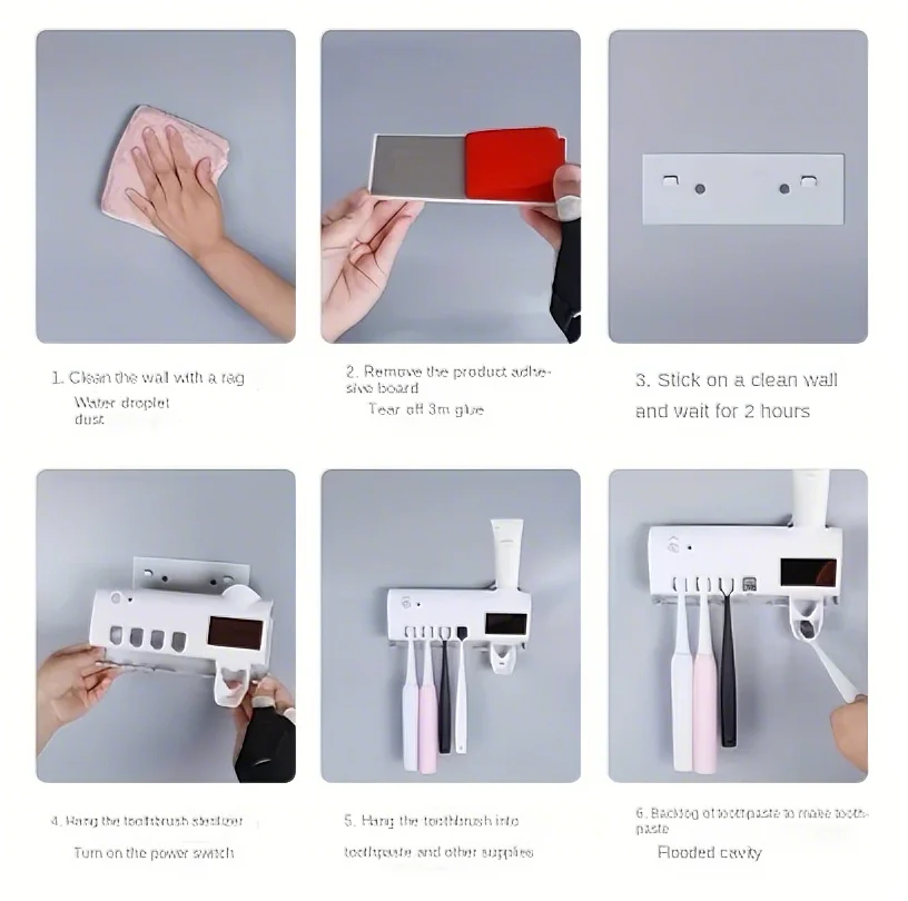 White Smart Toothbrush Holder – Auto Dispenser & USB Charging Wall Mount for Home & Business Bathrooms