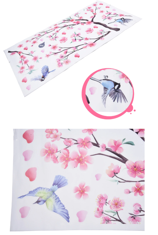 2-Piece Cherry Blossom Wall Stickers – Pink Flower & Bird Branch Decals for Bedroom & Living Room Decor