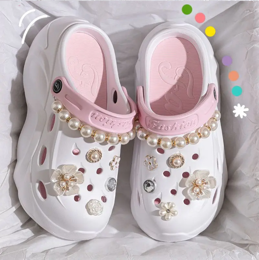 Women's 2025 Summer Pearl Chain Platform Clogs – Chunky Slip-On EVA Sandals with Thick Sole