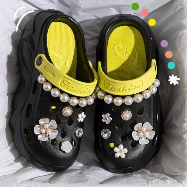 Women's 2025 Summer Pearl Chain Platform Clogs – Chunky Slip-On EVA Sandals with Thick Sole