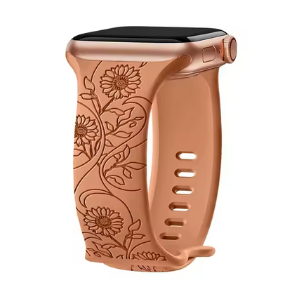 Floral‑Engraved Silicone Band for Apple Watch (38‑49 mm) – Compatible with Series 3‑10, SE, Ultra