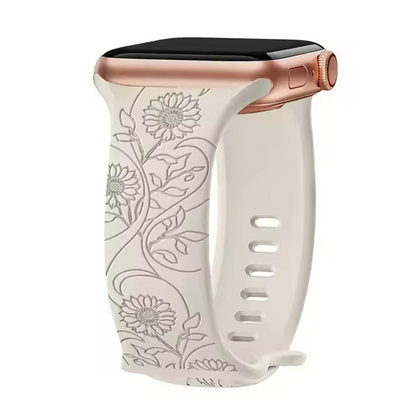 Floral‑Engraved Silicone Band for Apple Watch (38‑49 mm) – Compatible with Series 3‑10, SE, Ultra