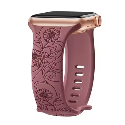 Floral‑Engraved Silicone Band for Apple Watch (38‑49 mm) – Compatible with Series 3‑10, SE, Ultra