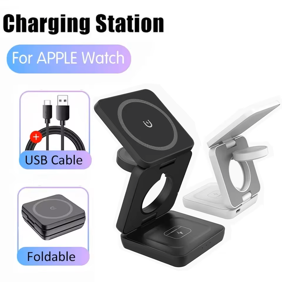 3-in-1 Magnetic Foldable Wireless Charging Stand – Fast Charger for iPhone 16/15/14/13 Pro Max & Apple Watch 8/9