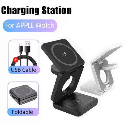 3-in-1 Magnetic Foldable Wireless Charging Stand – Fast Charger for iPhone 16/15/14/13 Pro Max & Apple Watch 8/9