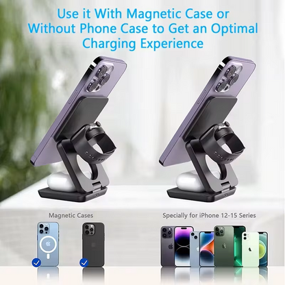 3-in-1 Magnetic Foldable Wireless Charging Stand – Fast Charger for iPhone 16/15/14/13 Pro Max & Apple Watch 8/9