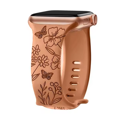 Floral‑Engraved Silicone Band for Apple Watch (38‑49 mm) – Compatible with Series 3‑10, SE, Ultra