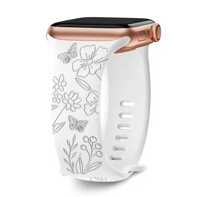 Floral‑Engraved Silicone Band for Apple Watch (38‑49 mm) – Compatible with Series 3‑10, SE, Ultra