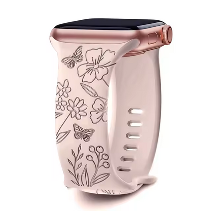 Floral‑Engraved Silicone Band for Apple Watch (38‑49 mm) – Compatible with Series 3‑10, SE, Ultra