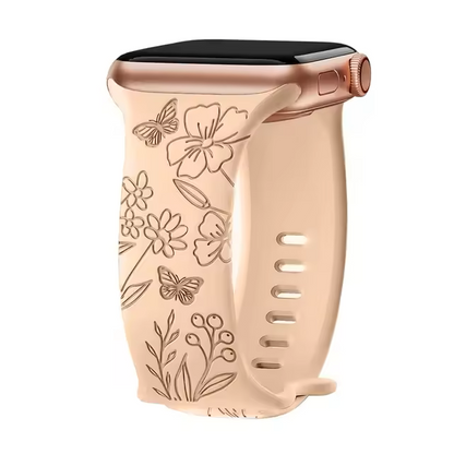 Floral‑Engraved Silicone Band for Apple Watch (38‑49 mm) – Compatible with Series 3‑10, SE, Ultra