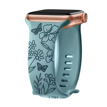 Floral‑Engraved Silicone Band for Apple Watch (38‑49 mm) – Compatible with Series 3‑10, SE, Ultra