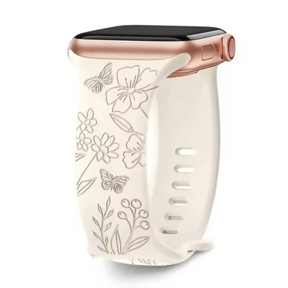 Floral‑Engraved Silicone Band for Apple Watch (38‑49 mm) – Compatible with Series 3‑10, SE, Ultra