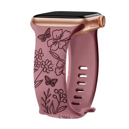Floral‑Engraved Silicone Band for Apple Watch (38‑49 mm) – Compatible with Series 3‑10, SE, Ultra