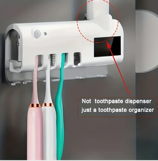 White Smart Toothbrush Holder – Auto Dispenser & USB Charging Wall Mount for Home & Business Bathrooms