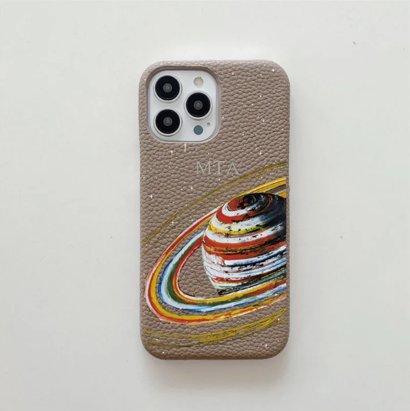 Personalized Leather iPhone Case – Gold & Silver Initials with Star Design for iPhone 11–16 Series