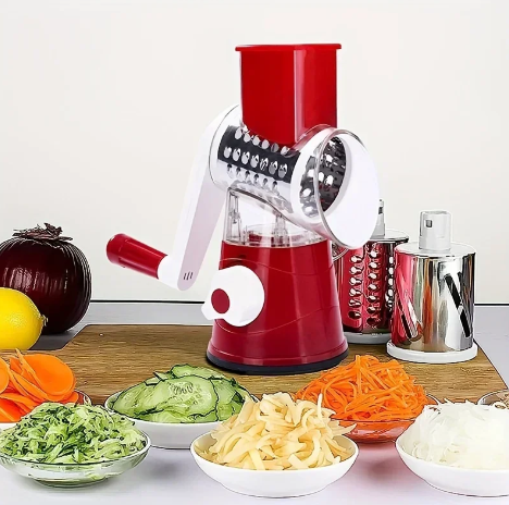 Vegetable Cutter & Slicer – Manual Kitchen Cheese Chopper with 3 Sharp Drums, Multifunctional Garlic & Potato Shredder (2025 Model)