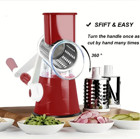 Vegetable Cutter & Slicer – Manual Kitchen Cheese Chopper with 3 Sharp Drums, Multifunctional Garlic & Potato Shredder (2025 Model)