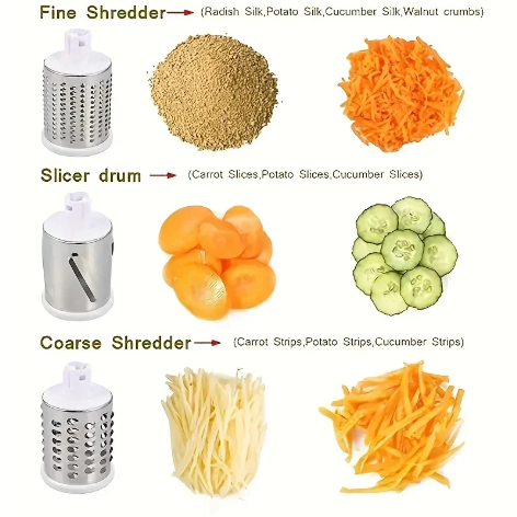 Vegetable Cutter & Slicer – Manual Kitchen Cheese Chopper with 3 Sharp Drums, Multifunctional Garlic & Potato Shredder (2025 Model)