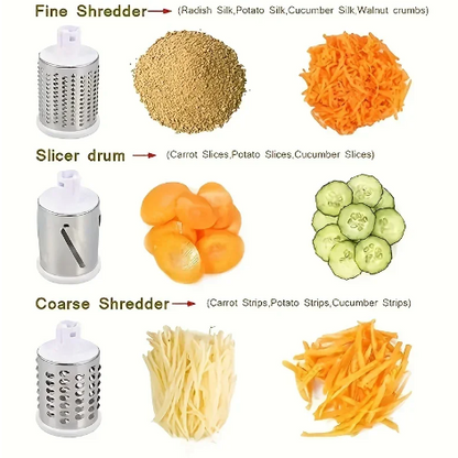 Vegetable Cutter & Slicer – Manual Kitchen Cheese Chopper with 3 Sharp Drums, Multifunctional Garlic & Potato Shredder (2025 Model)
