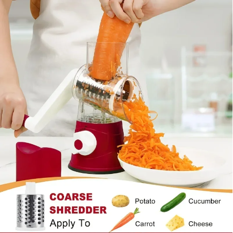 Vegetable Cutter & Slicer – Manual Kitchen Cheese Chopper with 3 Sharp Drums, Multifunctional Garlic & Potato Shredder (2025 Model)