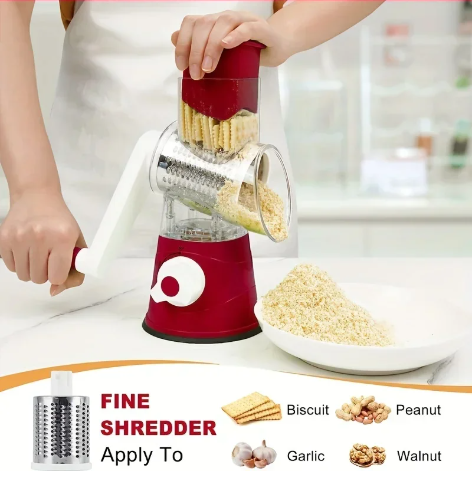 Vegetable Cutter & Slicer – Manual Kitchen Cheese Chopper with 3 Sharp Drums, Multifunctional Garlic & Potato Shredder (2025 Model)
