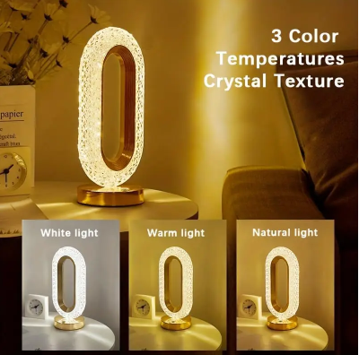 3‑Color Dimmable Rechargeable LED Crystal Table Lamp – Portable Wireless Night & Bar Light