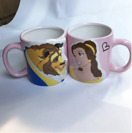2-Piece Disney Princess Couple Mug Set – Ceramic Coffee Mugs Featuring Belle, Ariel & Snow White