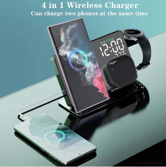 3‑in‑1 Wireless Charging Station w/ Clock Display – Fast-Charge Samsung Galaxy S24/S23/S22 + Watch 6/5 Pro + Earbuds
