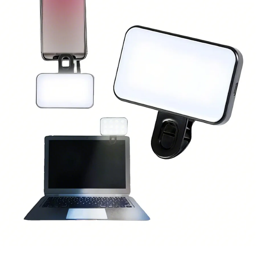 Pocket Clip-On LED Selfie Light – Rechargeable, 3 Light Modes, 10 Brightness Levels for iPhone, iPad, Mobile, Laptop