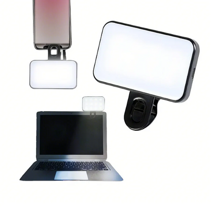 Pocket Clip-On LED Selfie Light – Rechargeable, 3 Light Modes, 10 Brightness Levels for iPhone, iPad, Mobile, Laptop